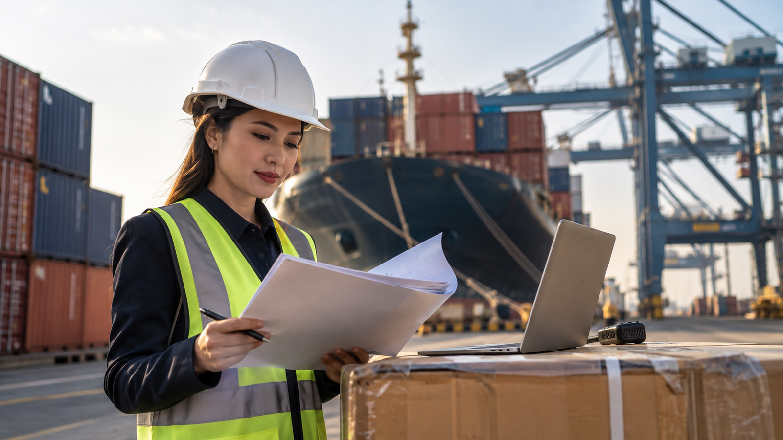 Documentation and shipping coordination at the port